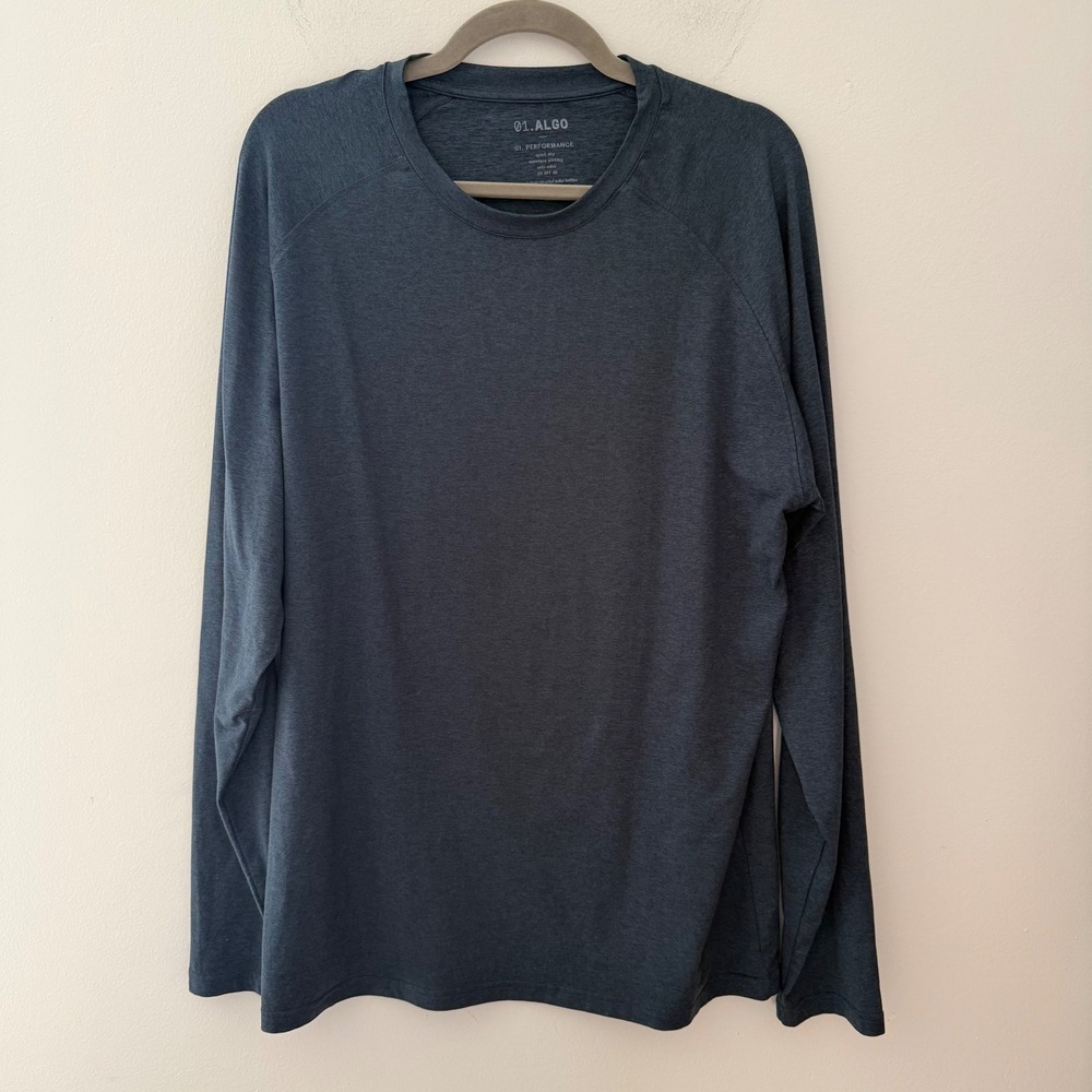 01.Algo Performance Mens Large Long Sleeve Shirt Charcoal Gray UV SPF 40 Wicking
